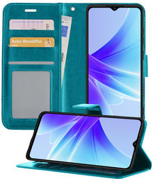 OPPO A17 Hoesje Bookcase Cover met Kaarthouder - Turquoise