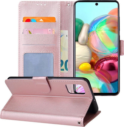 Samsung A71 Hoesje Bookcase Cover met Kaarthouder - Rosé goud