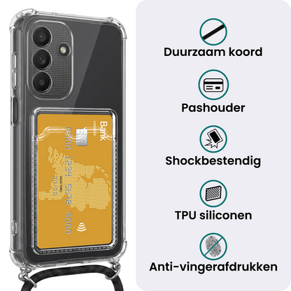 Samsung A27 Hoesje Kaarthouder met Koord Backcover Shockproof - Transparant