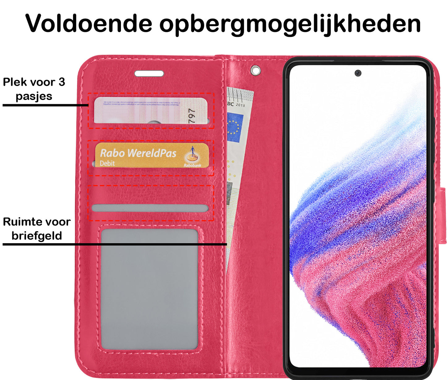 Samsung A53 Hoesje Book Case Kunstleer - Donkerroze