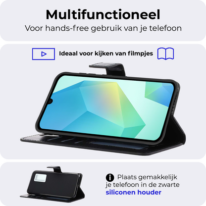 Samsung A16 Hoesje Bookcase Cover met Kaarthouder - Zwart
