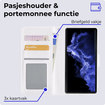 Samsung S22 Ultra Hoesje Bookcase Cover Uitneembaar - Wit