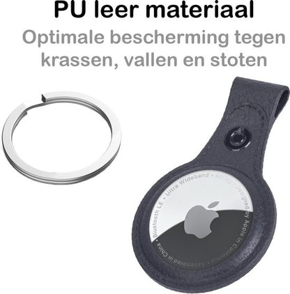 Apple AirTag Hoesje Leren Full Cover Lichtgewicht - Zwart