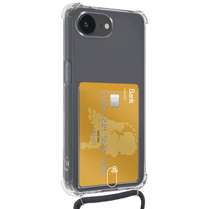 iPhone 16e Hoesje Kaarthouder met Koord Backcover Shockproof - Transparant