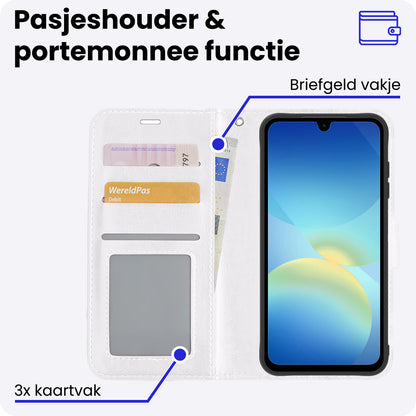 Samsung A26 Hoesje Bookcase Cover met Kaarthouder - Wit