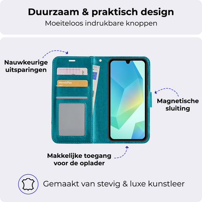 Samsung A16 Hoesje Bookcase Cover met Kaarthouder - Turquoise