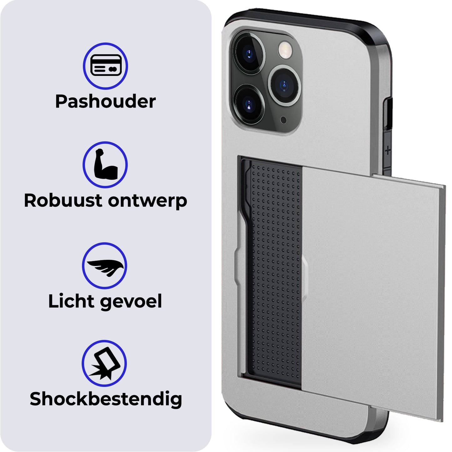 iPhone 11 Pro Max Hard Case Met Pashouder - Grijs