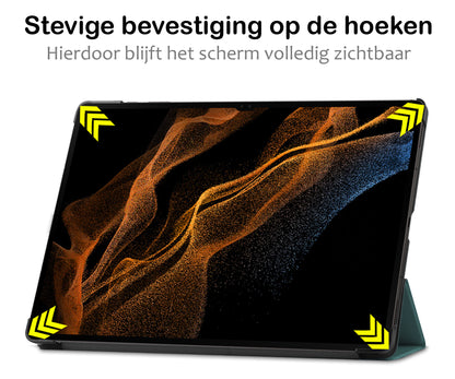 Samsung Galaxy Tab S9 Ultra Tablethoes Smcpen Met Screenprotector - Donkergroen