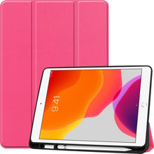 iPad 10.2 2019 Trifold Bookcase Hoes met Penhouder voor Apple Pen - Donkerroze