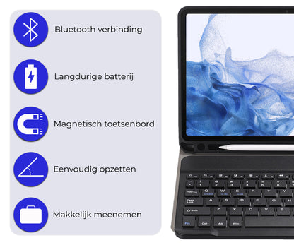 Samsung Galaxy Tab S9 Plus Hoesje Toetsenbord Case Kunstleer - Zwart