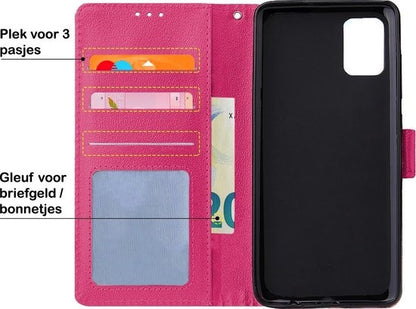 Samsung A51 Hoesje Bookcase Cover met Kaarthouder - Donkerroze