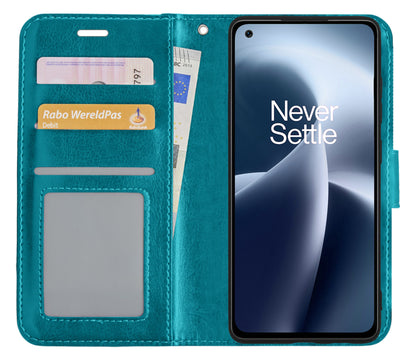 OnePlus Nord 2T Hoesje Bookcase Cover met Kaarthouder - Turquoise