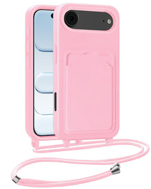 iPhone Air Hoesje Met Telefoonkoord en Pasjeshouder Siliconen - Lichtroze