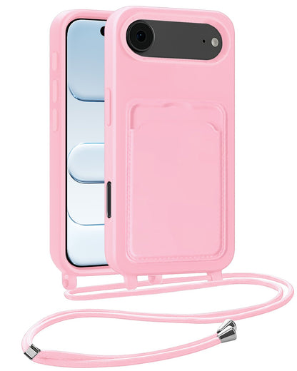 iPhone Air Hoesje Met Telefoonkoord en Pasjeshouder Siliconen - Lichtroze