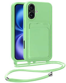 iPhone 16 Plus Hoesje Met Telefoonkoord en Pasjeshouder Siliconen - Groen