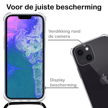 iPhone 14 Plus Hoesje met Koord Backcover Shockproof - Transparant