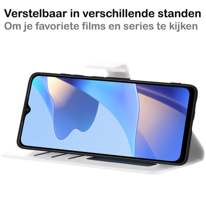OPPO A16s Hoesje Bookcase Cover met Kaarthouder - Wit