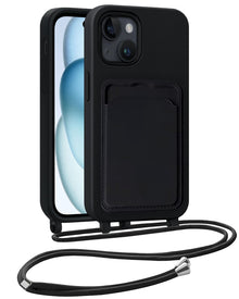 iPhone 15 Plus Hoesje Met Telefoonkoord en Pasjeshouder Siliconen - Zwart