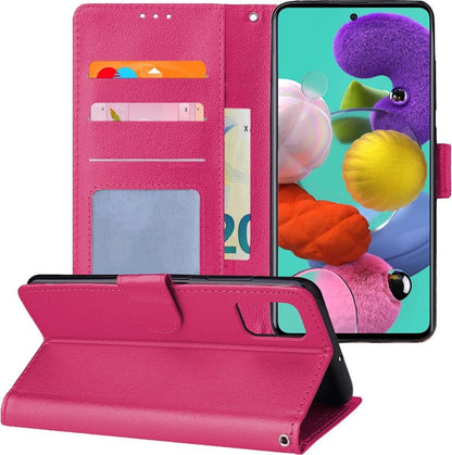 Samsung A51 Hoesje Bookcase Cover met Kaarthouder - Donkerroze