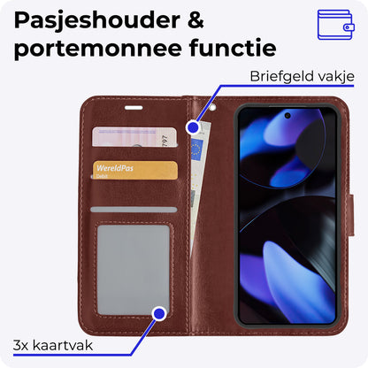 Google Pixel 9 Pro Hoesje Bookcase Cover met Kaarthouder - Bruin