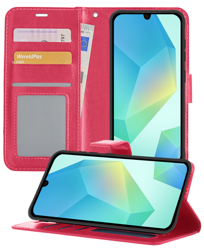 Samsung A16 Hoesje Bookcase Cover met Kaarthouder - Donkerroze