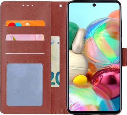 Samsung A71 Hoesje Bookcase Cover met Kaarthouder - Bruin