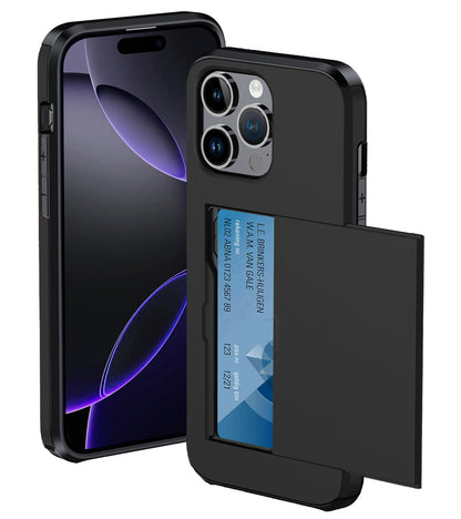 iPhone 16 Pro Hoesje Kaarthouder Hard Case Shockproof - Zwart