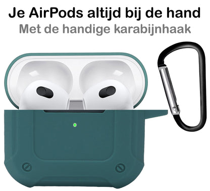 AirPods 3 Hoesje Shock Proof Case Siliconen met Clip - Donkergroen