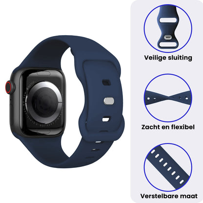 Apple Watch 1, 2, 3, 4, 5, 6, 7, 8, 9, SE - 38/40/41 mm Bandje Siliconen met verstelbare polsband - Donkerblauw
