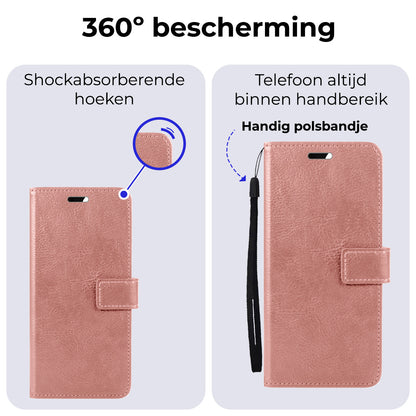 Samsung A15 Hoesje Bookcase Cover met Kaarthouder - Rosé goud