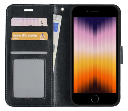 iPhone SE 2022 Hoesje Bookcase Cover met Kaarthouder - Zwart