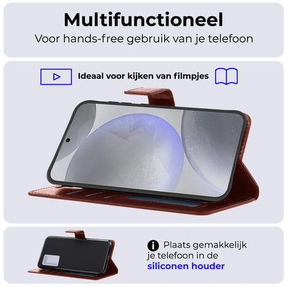 Samsung S24 Hoesje Bookcase Cover met Kaarthouder - Bruin