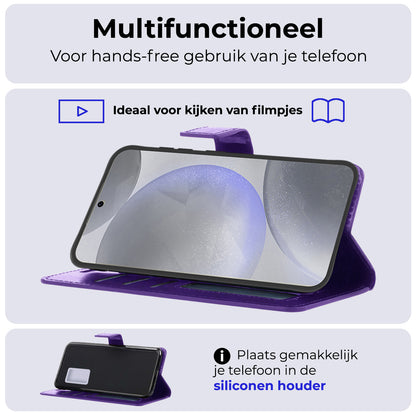 Samsung S24 Hoesje Bookcase Cover met Kaarthouder - Paars