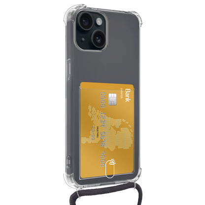 iPhone 14 Plus Hoesje Kaarthouder met Koord Backcover Shockproof - Transparant