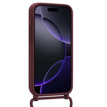 iPhone 16 Pro Hoesje Met Telefoonkoord en Pasjeshouder Siliconen - Aubergine