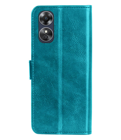 OPPO A17 Hoesje Bookcase Cover met Kaarthouder - Turquoise