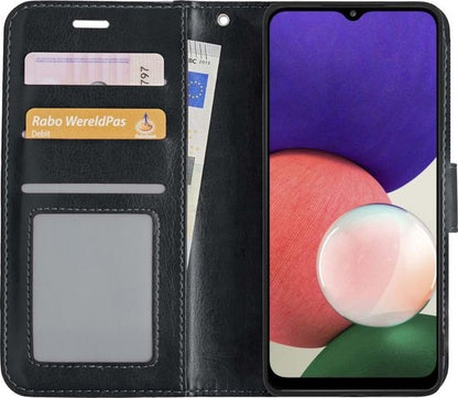 Samsung A22 5G Hoesje Bookcase Cover met Kaarthouder - Zwart