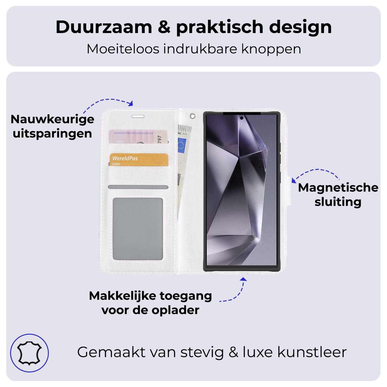 Samsung S24 Ultra Hoesje Book Case Kunstleer - Wit