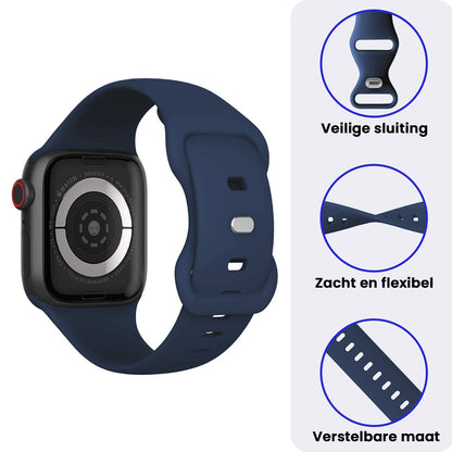 Apple Watch 1, 2, 3, 4, 5, 6, 7, 8, 9, 10, 11, SE - 42/44/45/46 mm Bandje Siliconen met verstelbare polsband - Donkerblauw
