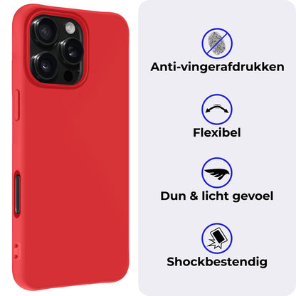 iPhone 16 Pro Max Hoesje Siliconen Backcover Lichtgewicht - Rood