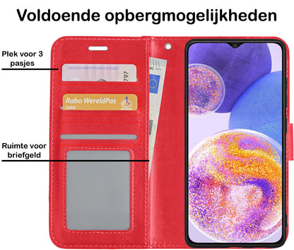 Samsung A23 Hoesje Bookcase Cover met Kaarthouder - Rood