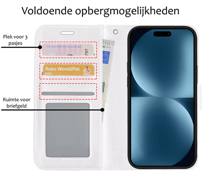 iPhone 15 Hoesje Bookcase Cover met Kaarthouder - Wit