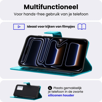 iPhone 17 Pro Max Hoesje Bookcase Cover met Kaarthouder - Turquoise