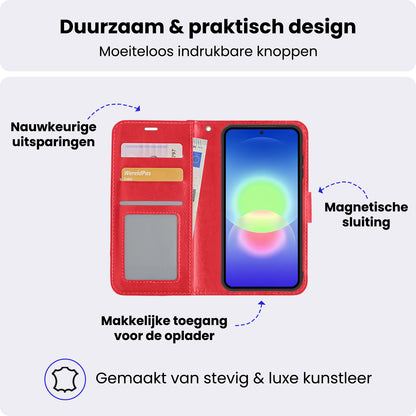 Samsung A27 Hoesje Bookcase Cover met Kaarthouder - Rood
