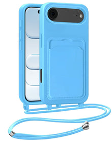 iPhone Air Hoesje Met Telefoonkoord en Pasjeshouder Siliconen - Lichtblauw