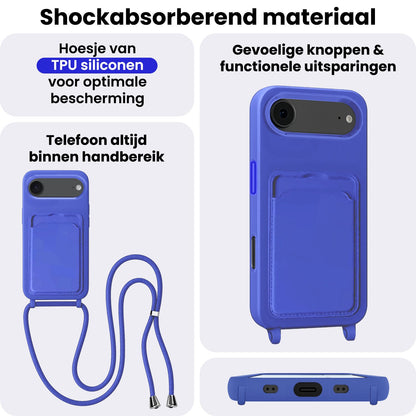 iPhone Air Hoesje Met Telefoonkoord en Pasjeshouder Siliconen - Felblauw