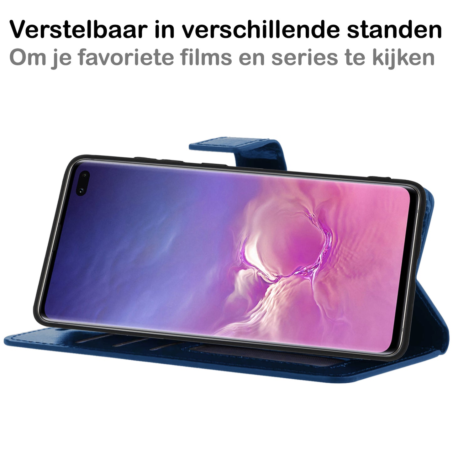 Samsung S10 Hoesje Book Case Kunstleer - Donkerblauw