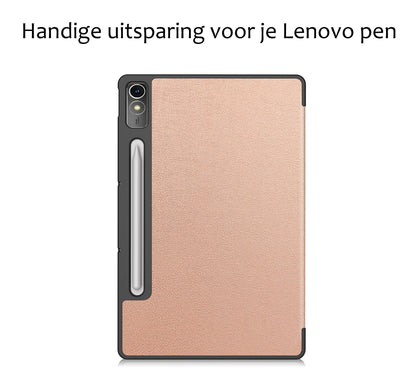 Lenovo Tab P12 Trifold Bookcase Hoes met Penhouder Lenovo Pen - Rosé goud