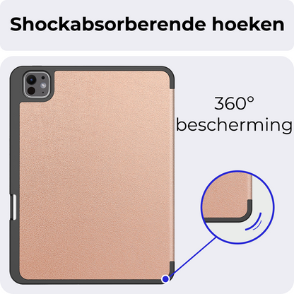 iPad Pro 2024 (13 inch) Trifold Bookcase Hoes met Penhouder voor Apple Pen - Rosé goud