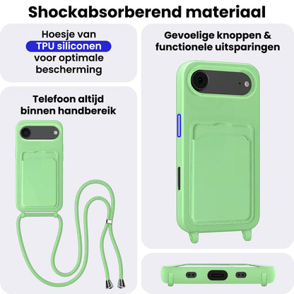 iPhone Air Hoesje Met Telefoonkoord en Pasjeshouder Siliconen - Groen